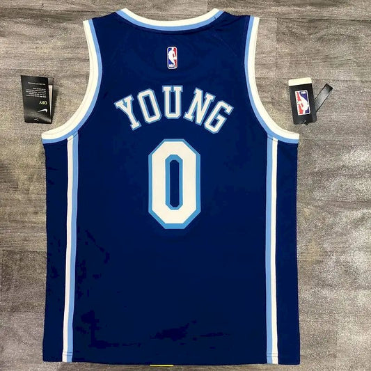 Camisa Nick Young Masculina Azul Versão Jogador – Edição Clássica Retro Conjunta