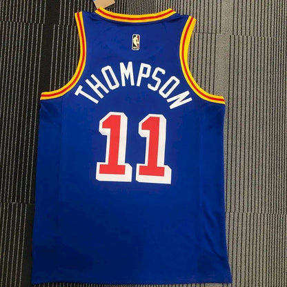 Camisa masculina azul Klay Thompson 2021-22 comemorativa do 75º aniversário – Edição Clássica