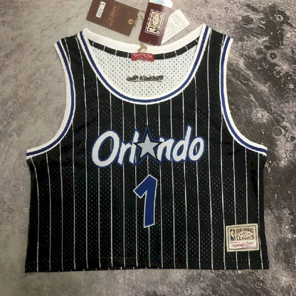 Camisa M&amp;N Anfernee Hardaway preta retrô feminina