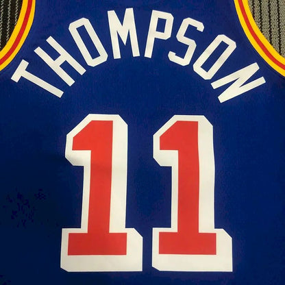Camisa masculina azul Klay Thompson 2021-22 comemorativa do 75º aniversário – Edição Clássica