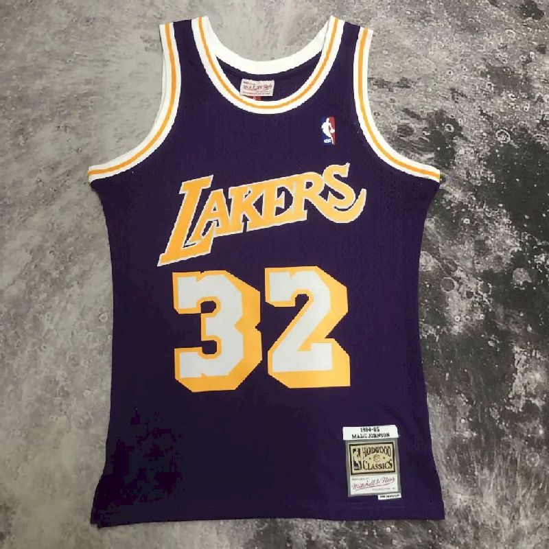 Camisa masculina M&amp;N 84/85 Earvin Johnson roxa retrô