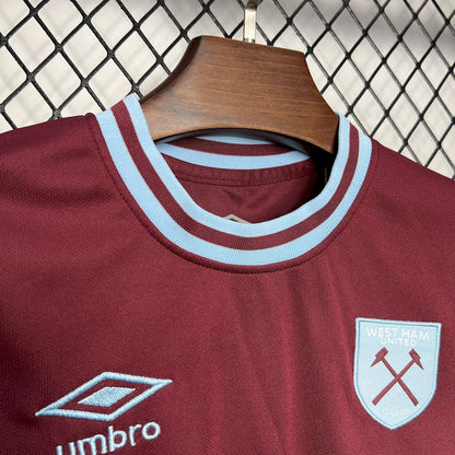 Kit infantil West Ham United 2024/25 em casa com patrocinadores