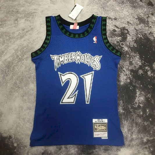 Camisa masculina M&amp;N Kevin Garnett azul retrô 2003/04