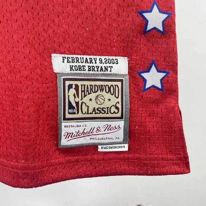 Camisa masculina Kobe Bryant All Star vermelha retrô de 2003