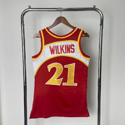 Camisa masculina M&amp;N Dominique Wilkins vermelha retrô 1985/86