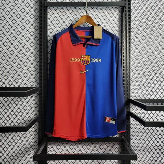 Camisa retrô de mangas compridas do Barcelona 1899/1999, edição 100º aniversário