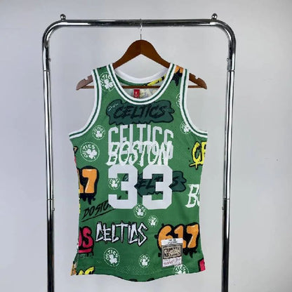 Camisa masculina M&amp;N 1985/86 Larry Bird verde retrô