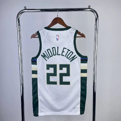 Camisa branca masculina Khris Middleton 2023, time titular