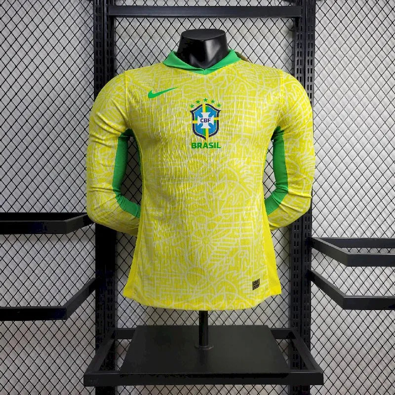 Men's Brazil 2024/25 Home Long Sleeve Jersey Player Version
