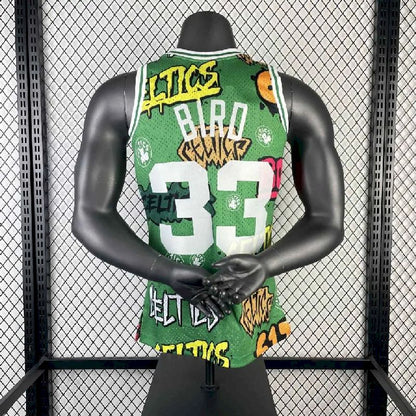 Camisa masculina M&amp;N 1985/86 Larry Bird verde retrô