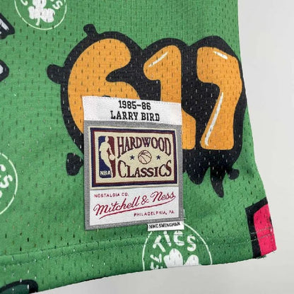 Camisa masculina M&amp;N 1985/86 Larry Bird verde retrô