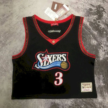 Camisa M&amp;N Allen Iverson preta retrô feminina