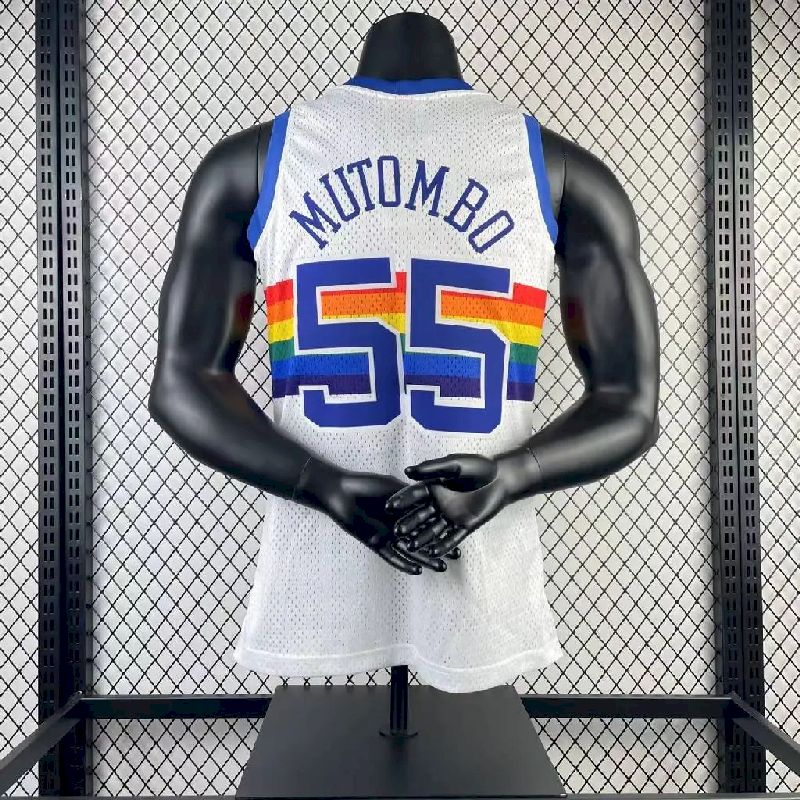 Camisa retrô masculina M&amp;N 1991/1992 Dikembe Mutombo branca