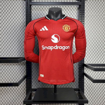 Men's Manchester United 2025/26 Home Long Sleeves Jersey Player Version