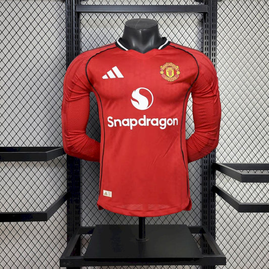 Men's Manchester United 2025/26 Home Long Sleeves Jersey Player Version