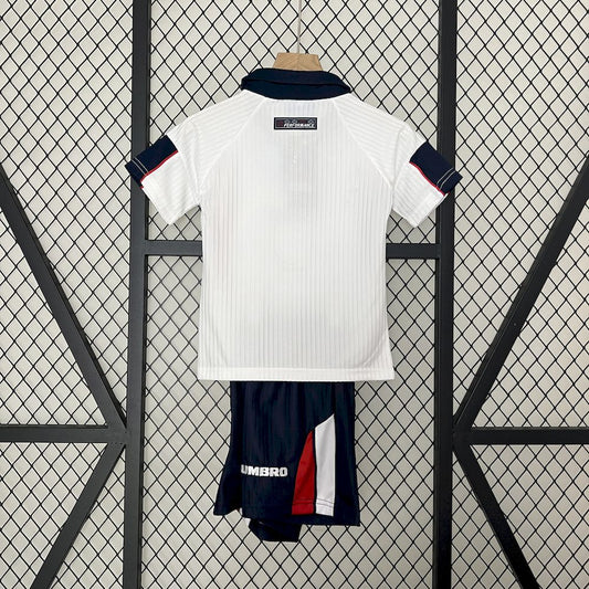 Camisa e shorts retrô infantil da Inglaterra 1998