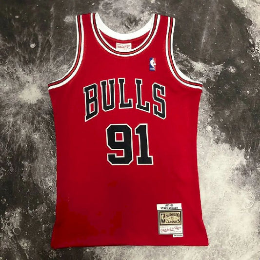 Camisa masculina M&amp;N 1998 Dennis Rodman vermelha retrô
