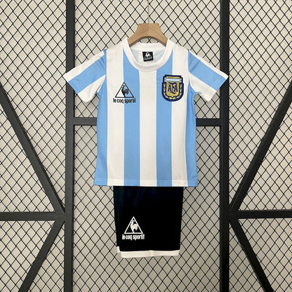 Argentina 1986 Home Kids Retro Jersey And Shorts