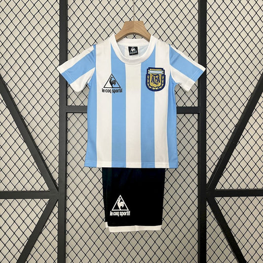 Argentina 1986 Home Kids Retro Jersey And Shorts