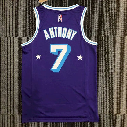 Camisa masculina Carmelo Anthony roxa – Edição City do 75º aniversário