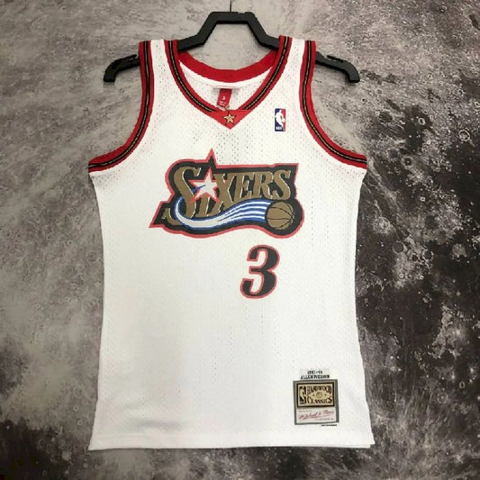 Camisa masculina M&amp;N 1998 Allen Iverson branca retrô