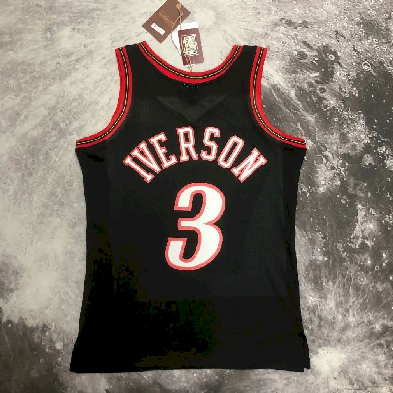 Camisa masculina M&amp;N Allen Iverson retrô preta 1997/98