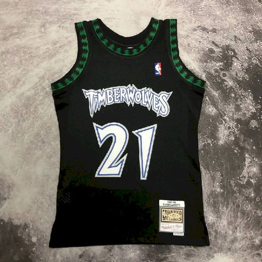 Camisa masculina M&amp;N Kevin Garnett preta retrô 1997/98