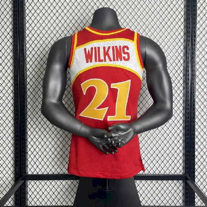 Camisa masculina M&amp;N Dominique Wilkins vermelha retrô 1985/86