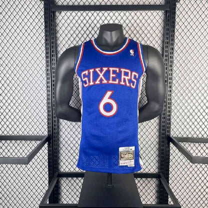 Camisa masculina M&amp;N Julius Erving azul retrô 1982/83