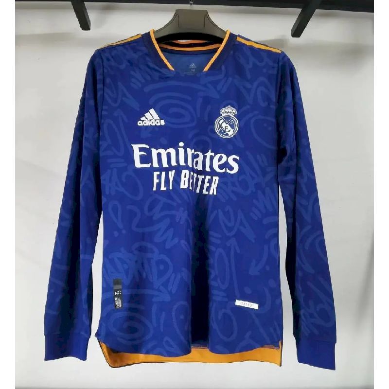Camisa Autêntica de Manga Comprida do Real Madrid 2021/22 Away Versão Jogador
