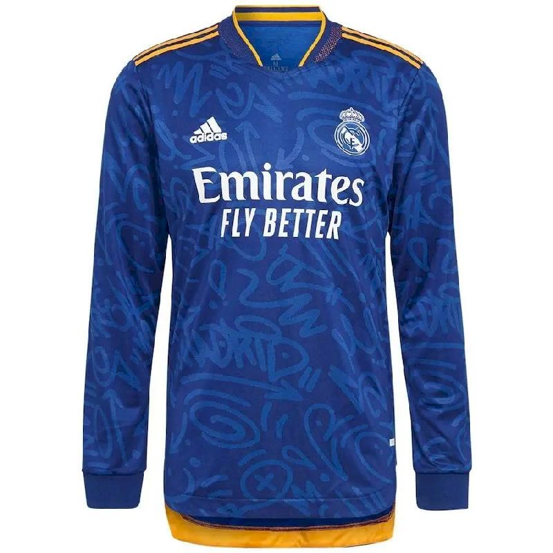 Camisa Autêntica de Manga Comprida do Real Madrid 2021/22 Away Versão Jogador
