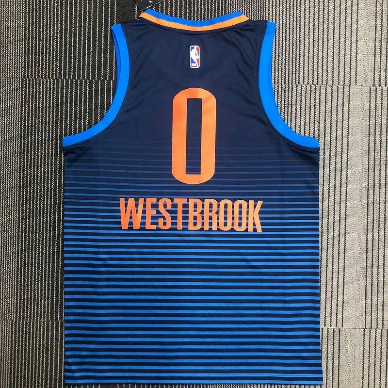 Camisa masculina Russell Westbrook Swingman azul marinho – Edição Statement