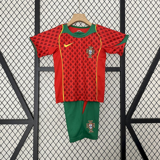 Portugal 2004 home kids retro Jersey and shorts