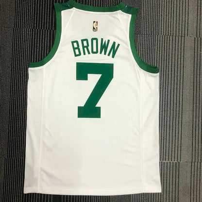 Camisa Jaylen Brown Masculina Branca 2021-22 75º Aniversário – Edição Clássica
