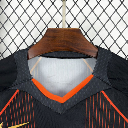 Camisa Barcelona 2025/26 preta laranja edição especial (Com Liga dos Campeões)