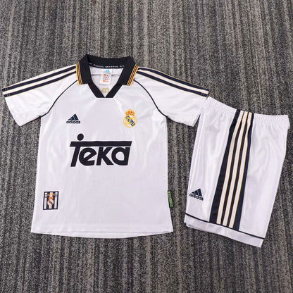 Camisa e shorts retrô infantil do Real Madrid 1998/00