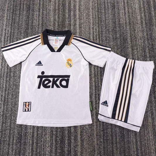 Camisa e shorts retrô infantil do Real Madrid 1998/00