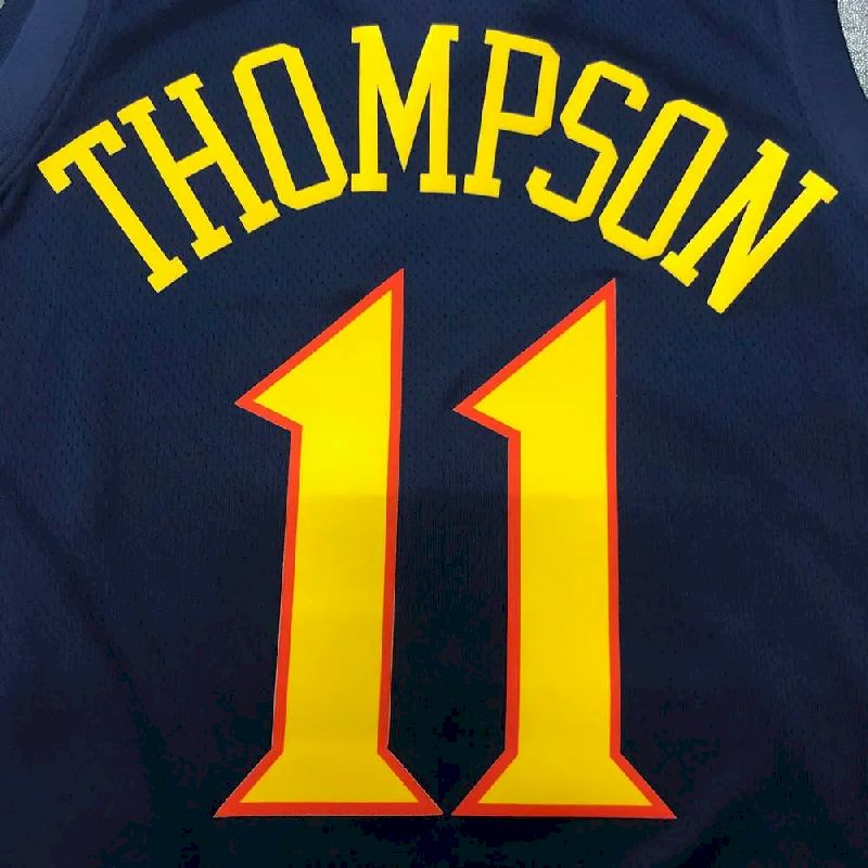 Camisa masculina Klay Thompson azul marinho versão jogador – edição clássica retrô