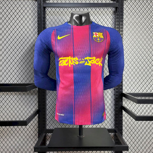 Barcelona 2025/26 Travis Scott Edition Home Long Sleeves Jersey Player Version