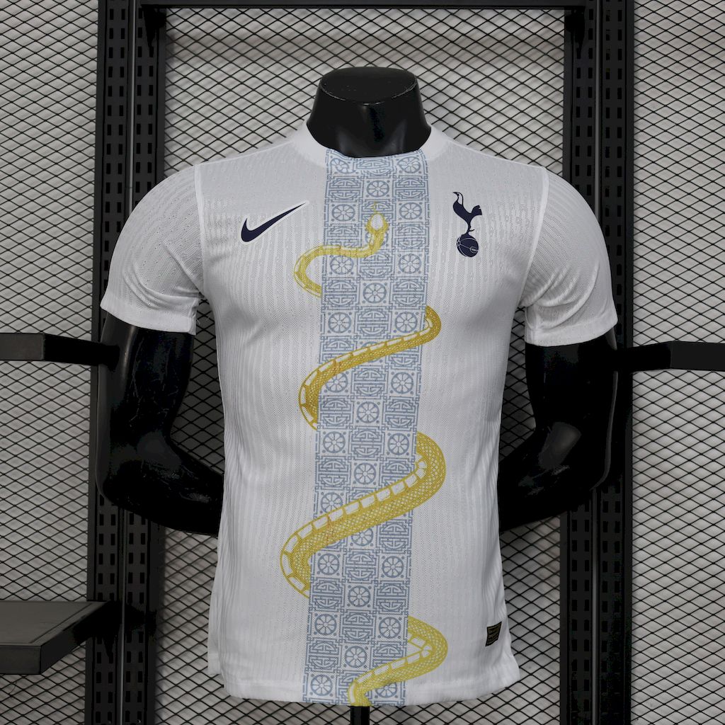 Men's Tottenham Hotspur 2025/26 White Gold Snake Edition Jersey Player Version
