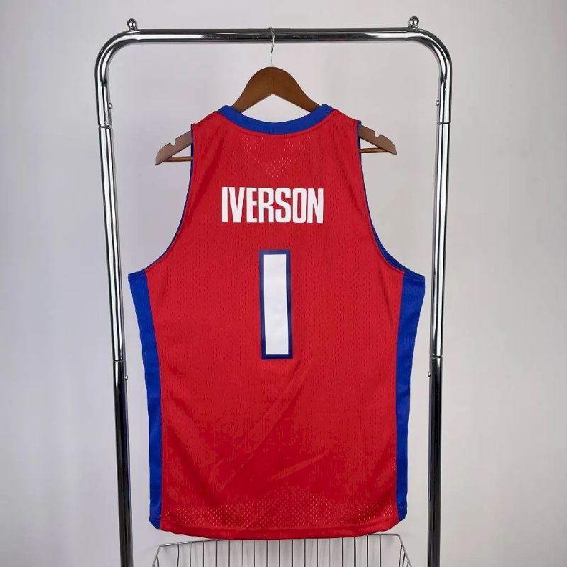 Camisa masculina M&amp;N Allen Iverson vermelha retrô 2008/09