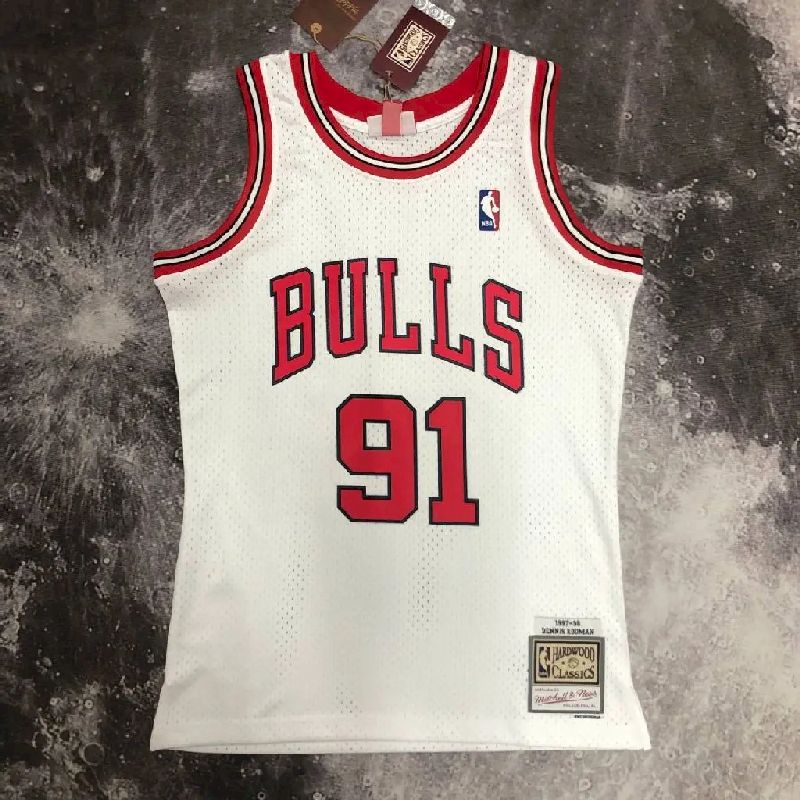 Camisa masculina M&amp;N 1998 Dennis Rodman branca retrô