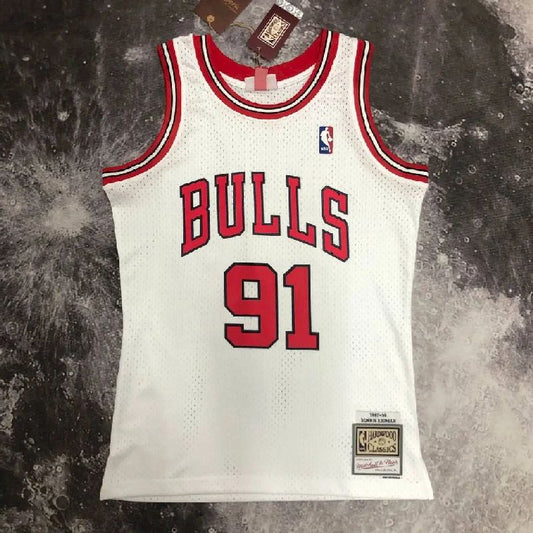 Camisa masculina M&amp;N 1998 Dennis Rodman branca retrô