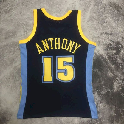 Camisa masculina M&amp;N 2006/2007 Carmelo Anthony azul retrô