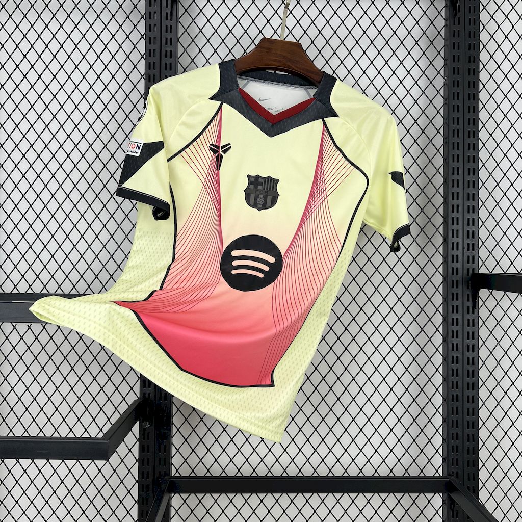 Camisa Barcelona 2025/26 amarela rosa edição especial (Com Liga dos Campeões)