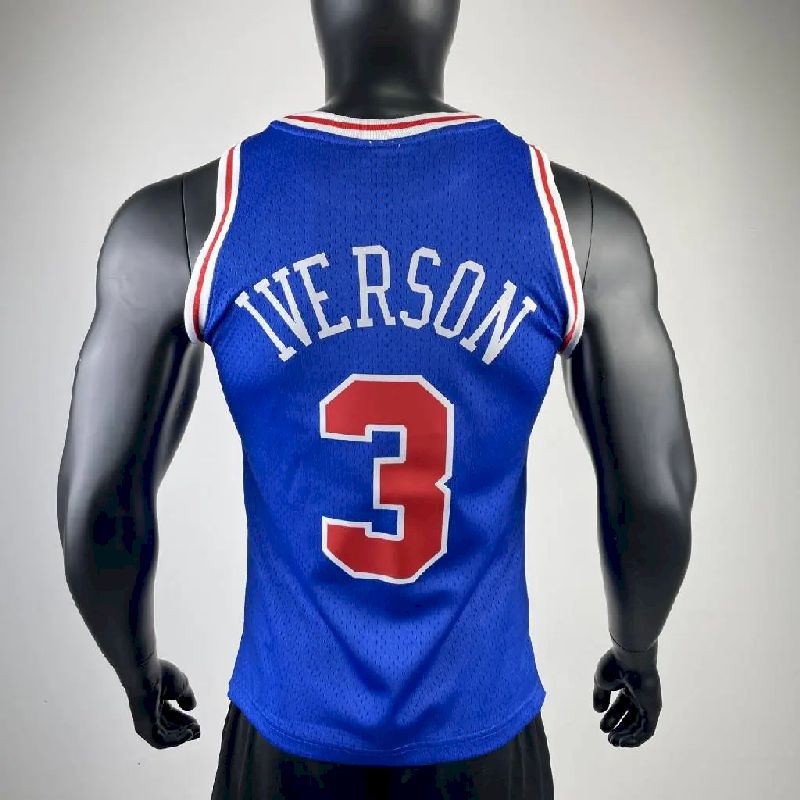Camisa masculina M&amp;N Allen Iverson azul retrô 1996/97