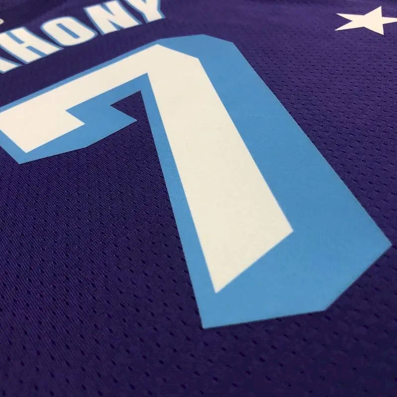 Camisa masculina Carmelo Anthony roxa – Edição City do 75º aniversário