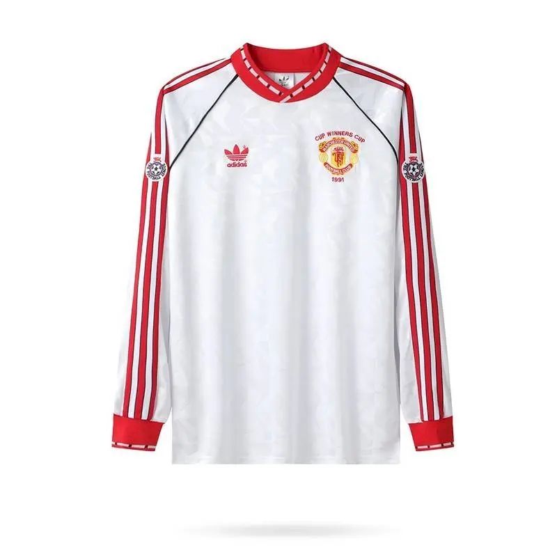 Camisa retrô de mangas compridas da Copa dos Vencedores das Copas de 1991 do Manchester United