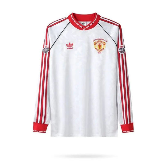Camisa retrô de mangas compridas da Copa dos Vencedores das Copas de 1991 do Manchester United