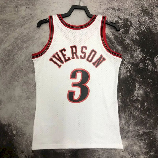 Camisa masculina M&amp;N 1998 Allen Iverson branca retrô